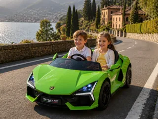 Voiture électrique enfant Lamborghini Revuelto vert 24V, roues gomme EVA souple, pour enfant de 5-9 ans