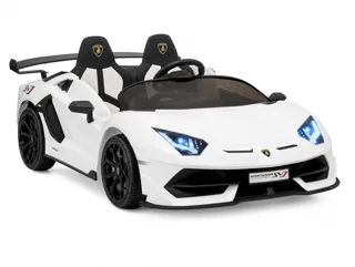 Voiture électrique enfant Lamborghini Aventador SVJ blanc 24V, sous licence officielle, ceinture de sécurité, pour enfant de 5-9 ans