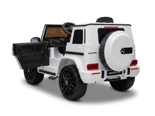 Voiture électrique enfant Mercedes G63 AMG blanc 12V, pneus tout-terrain, pour enfant de 3-6 ans