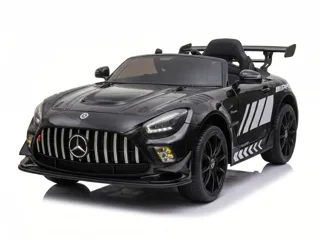 Mercedes-AMG GT3 12V noir, vue trois-quarts avant, aileron et livrée AMG, fond blanc studio