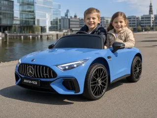 Voiture électrique enfant Mercedes SL 63 bleu 12V, phares et feux fonctionnels, pour enfant de 3-6 ans